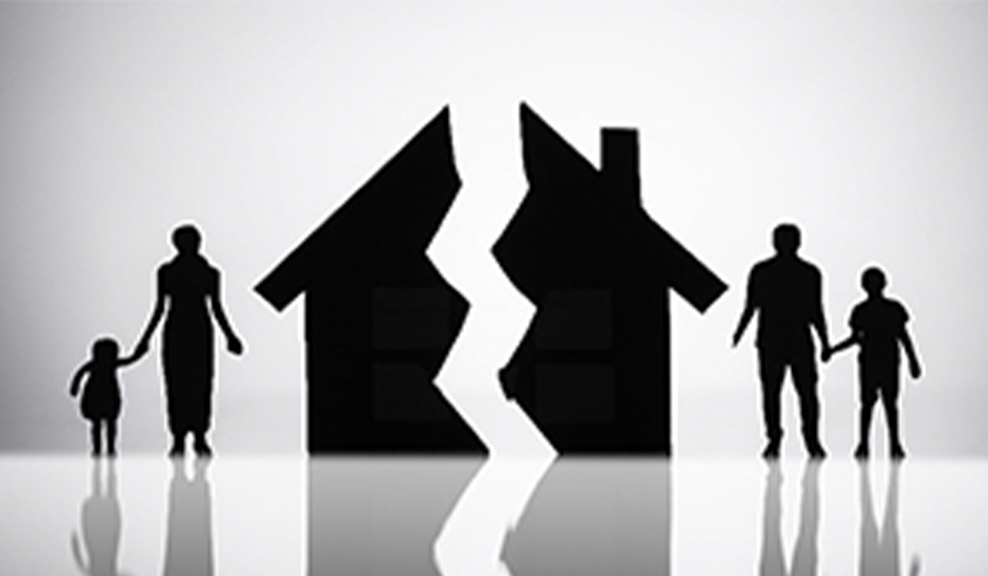 Broken house with family split up graphic