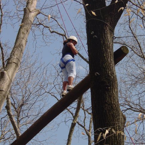 Woman completing obstacle course 