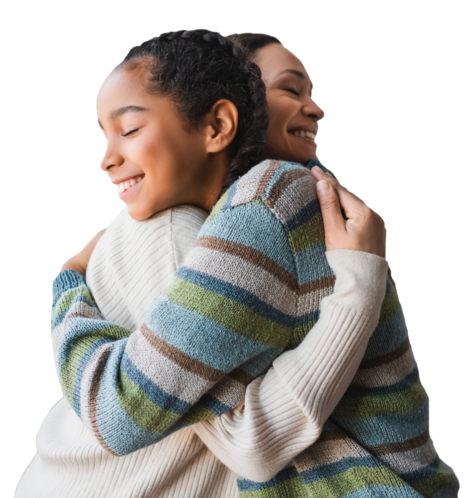 Mother and daughter hugging